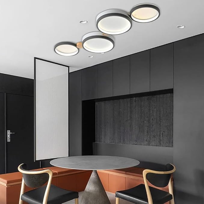 4-Lights LED Ceiling Light Fixture,23 Inch Modern Ceiling Lights Flush Mount Wooden 30W Dimmable Chandelier for Living Room Bedroom Kitchen,3000K/4000K/6000K Temperatures Selectable Grey