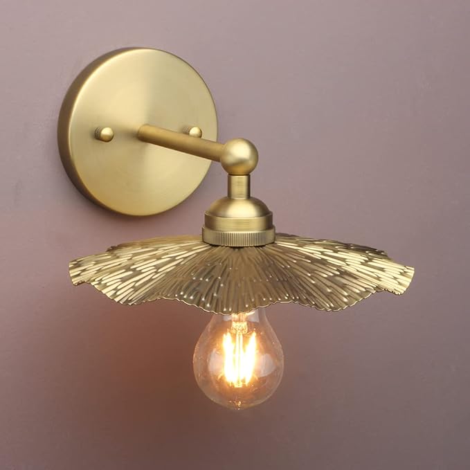 Pathson Vintage Metal Wall Sconce Brass Finished, Flower Shape Split Design Wall Lamp Fixture, Home Decor Art Wall Light Hardwired Farmhouse Lighting for Living Room Hallway Bedside