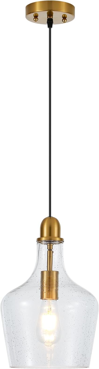 9” Seeded Glass Pendant Light Modern Brass 1 Light Single Dome Bubble Pendant Lighting Fixtures for Kitchen Island Dining Room Hallway, UL Listed