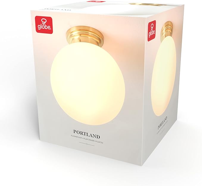 Globe Electric 65694 Portland 1-Light Semi-Flush Mount Ceiling Lighting, Matte Brass, Opal Glass Shade, Bulb Not Included