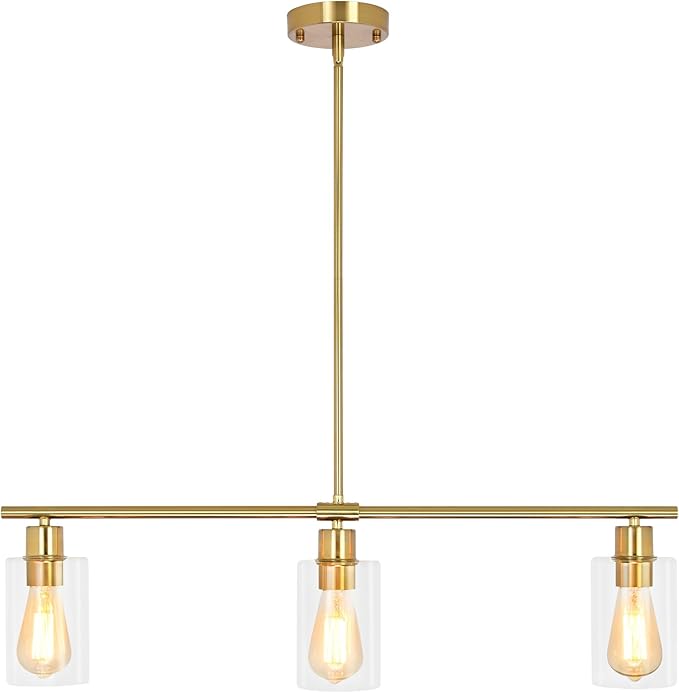 3-Light Kitchen Island Lighting, Farmhouse Dining Room Light Fixtures Over Table, Modern Gold Island Lights Over Island, 31" Linear Chandelier Hanging Ceiling Pendant Light Fixtures for Kitchen
