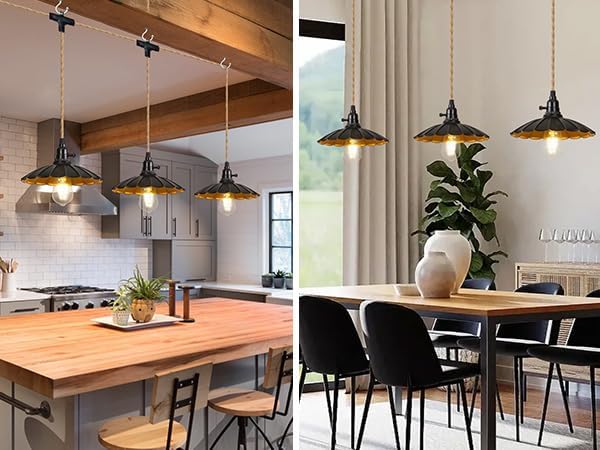 3-Light Plug in Pendant Light Fixtures Chandelier with Switch 22FT Industrial Ceiling Hanging Lamp Cord Farmhouse Cable DIY Including DIY Lotus lampshade