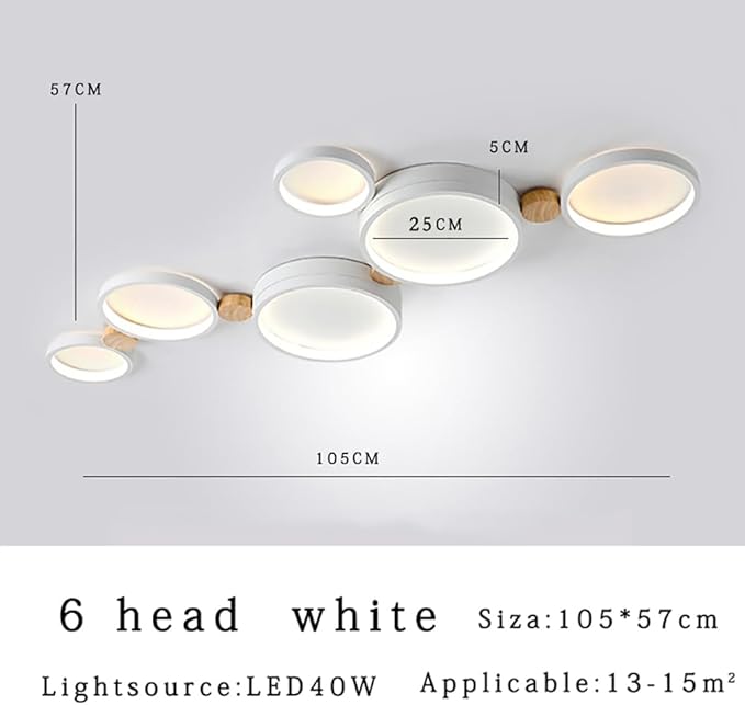 6-Lights LED Ceiling Light Fixture,42 Inch Modern Ceiling Lights Flush Mount Wooden 40W Dimmable Chandelier for Living Room Bedroom Kitchen,3000K/4000K/6000K Temperatures Selectable White