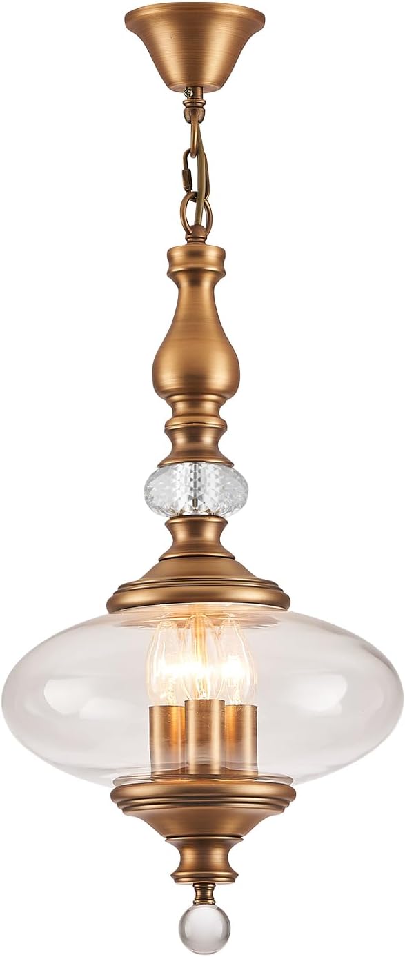Vintage Kitchen Island Pendant Light Antique Brushed Brass Glass Pendant Light W 11.8 in. H 23.6 in. Chandelier for Living Room Dining Room Bedroom