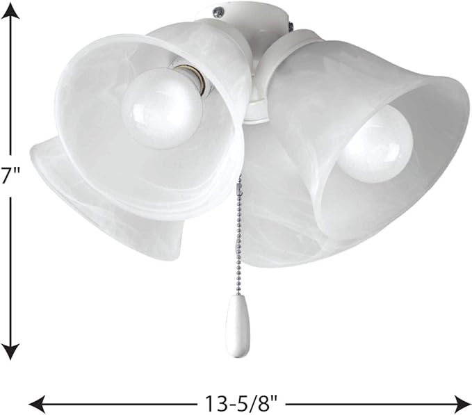 Progress Lighting 4-Light Universal Ceiling Fan Light Kit for AirPro Collection Ceiling Fans, New Traditional and Rustic Style, Includes 4 LED Light Bulbs, White