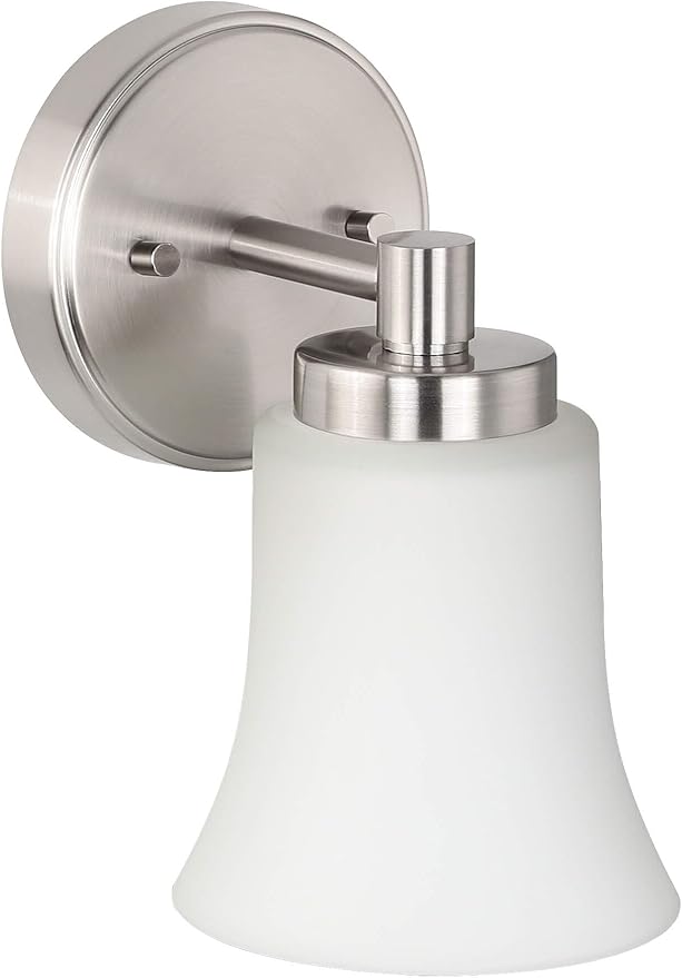 XiNBEi Lighting Wall Sconce, Single Bathroom Vanity Wall Light with Glass, Brushed Nickel Finish for Hallway & Bedroom XB-W1235-1-BN