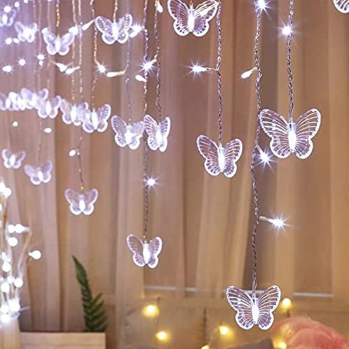 Butterfly Curtain Lights, 13ft 96 LED USB Window Fairy Lights 16 Butterflies 8 Modes Firefly Twinkle Timer String Lights with Remote for Room Bedroom Wall Ceiling Party Wedding Christmas