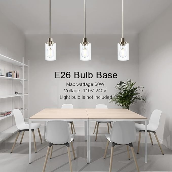 TODOLUZ Modern Clear Glass Pendant Light in Brushed Nickel, Single Hanging Pendant Lighting for Farmhouse Entryway Dining Room Kitchen Island Foyer