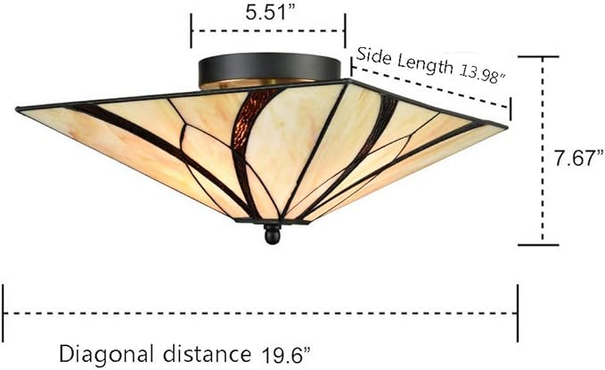 DIRYZON EUL Tiffany Style Mission Semi Flush Ceiling Light Antique Brass and Art Colorful Glass Shade 3 Lights