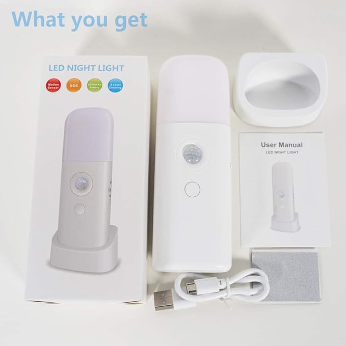 CREWEEL Motion Sensor Night Light Indoor, 2000mAh Battery Operated Lights, Cordless Table Lamps for Kids, 5 Stages Dimmable LED Nursery Night Lights for Bedroom, Bathroom, Hallway