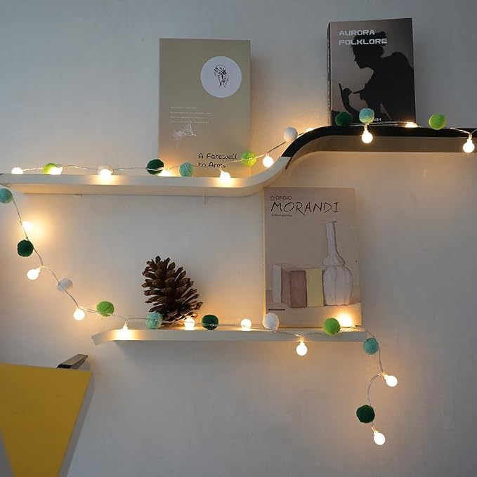 ChiRee Indoor String Lights 6.56 Feet Pom Poms Fairy Lights 20 LED Battery Operated String Ball Lights Warm White Globe Lights Colorful Decor Lights for Home Bedroom Kids Playhouse Holiday Christmas