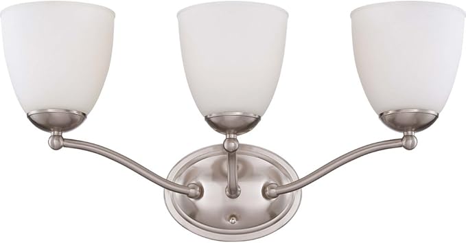 Nuvo Lighting 60/5033 Patton Three Light Vanity 100 Watt A19 Max. CUL Damp Location Frosted Glass Brushed Nickel Fixture
