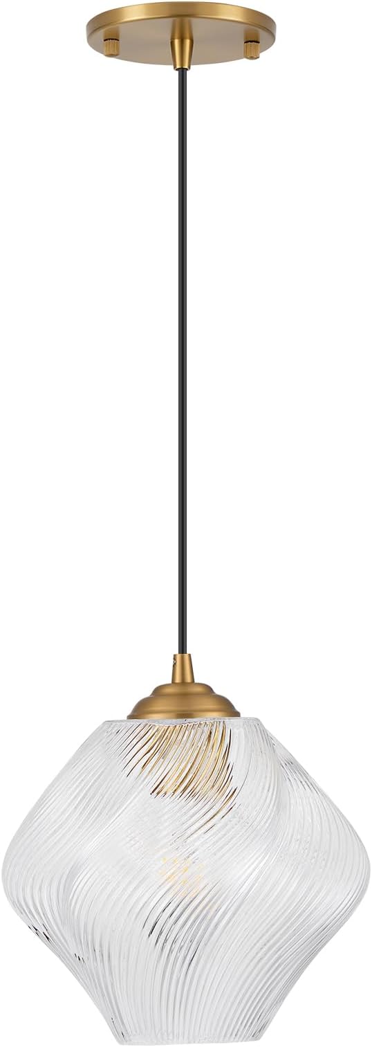 Glass Pendant Light Fixtures, Mid Century Modern Ceiling Hanging Lights with Height Adjustable, Brass Gold Pendant Lighting for Kitchen Island, Hallway, Dining Room, Bedroom (1 Pack)