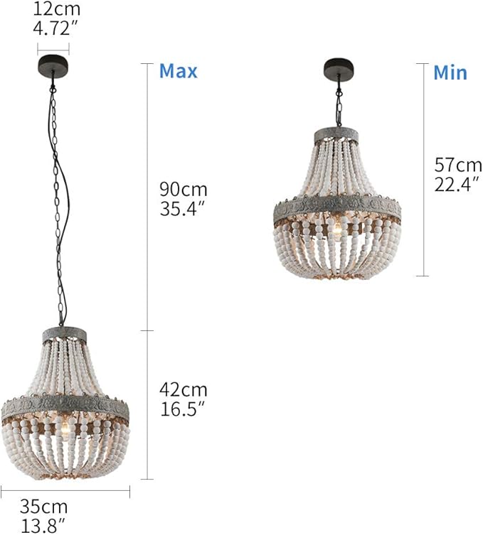 Newrays Wood Bead Chandelier Pendant Bohemian Boho Beachy Ceiling Lamp Light Fixtures (Gray White-Small, 13.58 in*15.74 in)