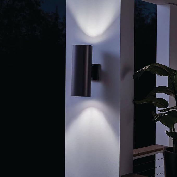Kichler Cylinders 15" 2-Light Outdoor Cylinder Wall Sconce in Architectural Bronze, (15" H x 5.75 W), 9246AZ