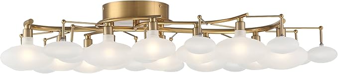 Possini Euro Design Lilypad Modern Ceiling Light Semi Flush-Mount Fixture 30 1/4" Wide Warm Brass Gold Frosted Opal Etched Glass Shade for Bedroom Kitchen Living Room Hallway Bathroom House Home