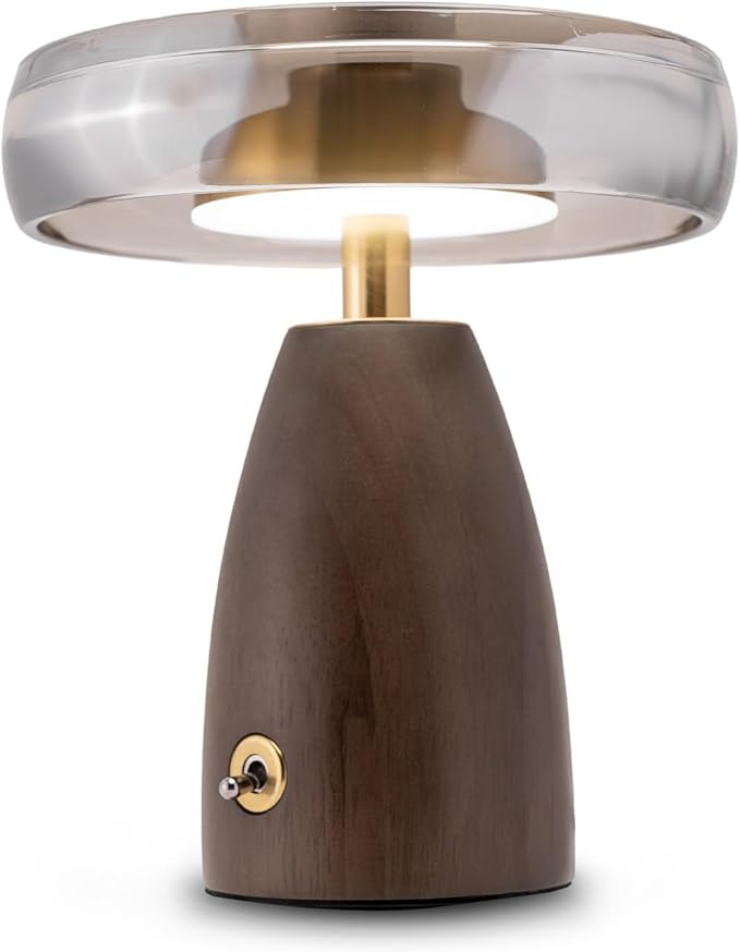 SEHNLICH Aesthetic 9” Table Lamp for Living Room, Bedroom, Bedside, Nightstand Lamp with Wood Base, Stained Glass Shade, 3 Color Temperature, Vintage Retro Mushroom Mid Century Modern Lamp, Desk Decor