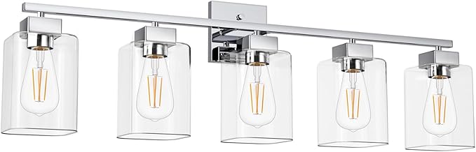 Espird 5 Light Bathroom Vanity Light - Chrome Bathroom Light Fixtures Square Design & UL Certification, 31 Inch Bath Room Light Fixtures Over Mirror for Living Room & Bedroom & Restroom