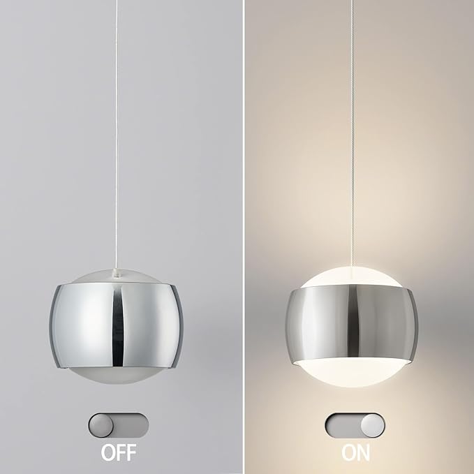 Modern Chrome LED Dimmable Pendant Light fixtures,6″ Island Pendant Lighting for Kitchen Island Dinning Room,Bedroom,Bar, Kitchen Island Ceiling Hanging Light Fixtures(Chrome-1-Pack)