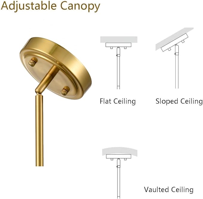 DEYNITE Nautical Gold Pendant Light Fixtures Milk White Glass Schoolhouse Hanging Adjustable Light for Kitchen Bedroom Dining Bathroom