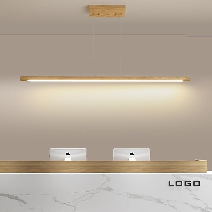 Modern Wooden Pendant Light, 47IN White Ash Wood Chandelier with Remote Control 3000k-6500K Adjustable Color Temperature,Aluminum Island Lighting Lamp for Dining Room, Living Room B
