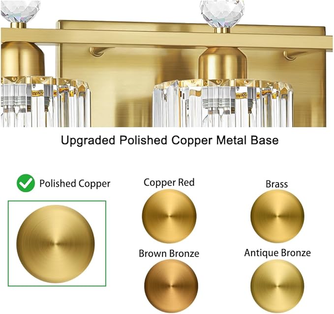 Bathroom Vanity Light Fixtures 5-lights, Gold Crystal Vanity Lights for Bath, Bathroom Lights Fixture with Clear Crystal Glass Shade, Modern Wall Light over Mirror, Wall Sconces Light for Hallway