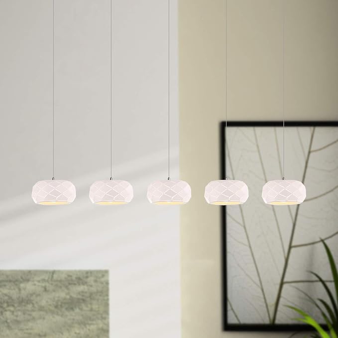 Crust 5 Mini Pendant Lighting White - LED Hanging Light Fixture for Kitchen Island, Bar, Foyer - Cluster Pendants - Dimmable, Adjustable Wire, Lamp Bulb Included