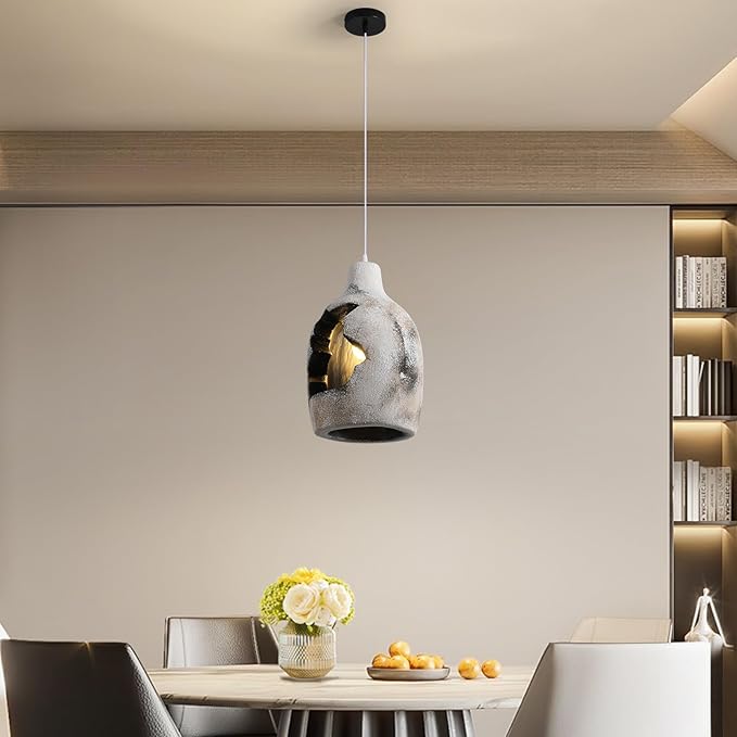JAYMP Wabi Sabi Pendant Light for Dining Room Kitchen Island Hallway Farmhouse Hanging Lamp E26 Base Retroism Style Wine Bottle Shape Lighting Fixture, 1 Pack (Antique White,C Shape, D26×H46cm)