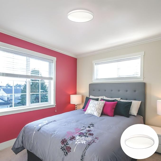 Juno 14 Inch Round LED Flush Mount Ceiling Light, Low Profile Modern Ceiling Light Fixture, Selectable 2700K/3000K/3500K/4000K/5000K Color Temperature, Dimmable, White (FMLR 14IN SWW5 90CRI WBT M4)