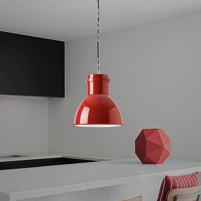 BoostArea Red Pendant Lights Kitchen Island, 10.6" Large Metal Shade and 71'' Adjustable Height, Mid Century Modern Pendant Light fixtures,Hanging Pendant Lighting for Christmas Decor/Lighting,No Bulb