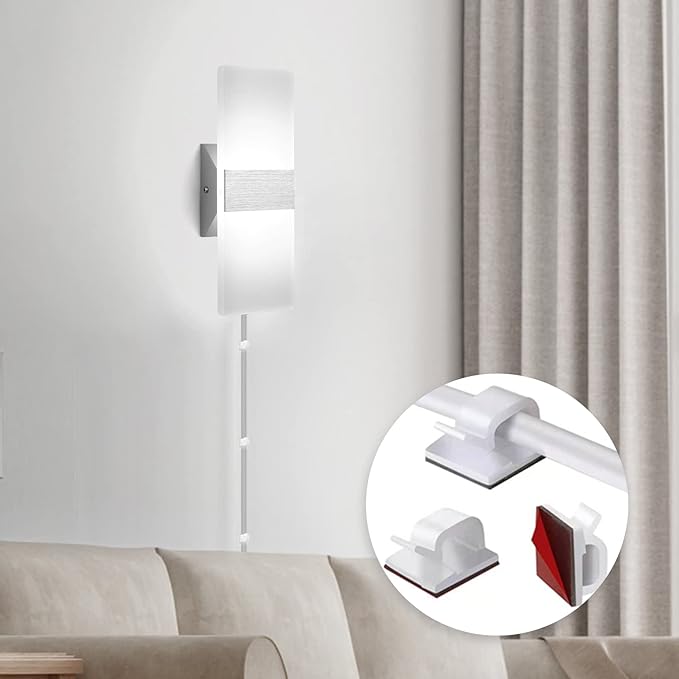 GOODATE 4 Pack Plug in Wall Sconces with Remote Control, Dimmable, Adjustable 3000K-6500K Colors, Silver 12W Acrylic LED Plug in Wall Light, Wall Lamps for Bedroom Living Room Hallway Stair