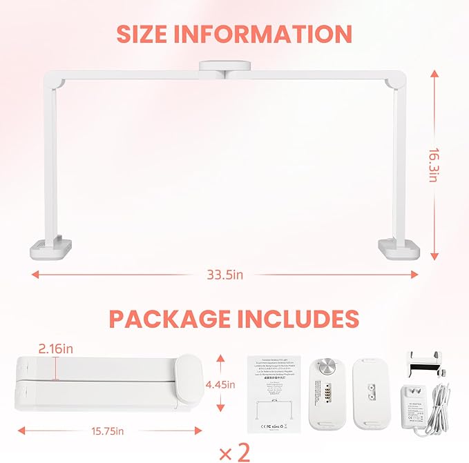 Half Moon Light for Nail Desk, Large Square Table Lamp Suitable for Manicures, Tattoos, Eyelash Extensions, and Sewing, Desk Light with Phone Holder and Charging Port, White, 2 Packs