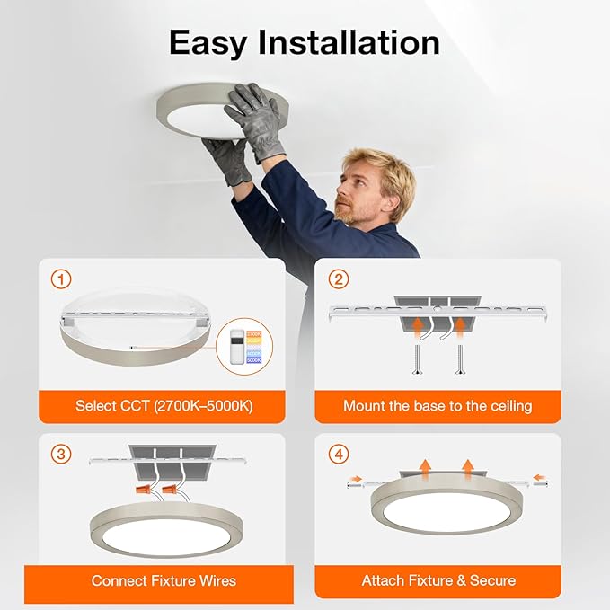 Sylvania 12" LED Flush Mount Ceiling Light Fixture, 24W, 5 Color Select (2700K - 5000K), 1600 LMS, Hardwired, Brushed Nickel, LED Lights for Bedroom Kitchen Hallway Porch - 1 Pack (66463)