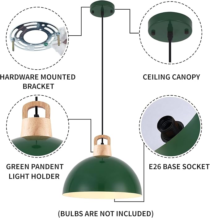 Farmhouse Pendant Light, 11.8 inches, 3 Packs Green Kitchen Pendant Lights, Modern Pendant Lights, Island Pendant Lights, Pendant Light for Library, Office, Kitchen Island, Bedroom