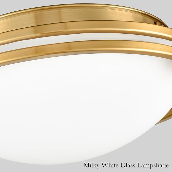 Modern Gold 2-Light Flush Mount Ceiling Light with Milk Glass 12 Inches Ceiling Light Fixtures Hardwired Mid Century Brass Flush Mount Lamp for Bedroom Hallway Kitchen