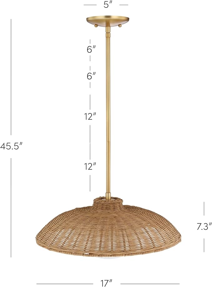 Nathan James Belleville Boho Rattan Pendant Light with Diffuser, Sloped Ceiling Pendant Light with Rattan Shade and Glass Diffuser