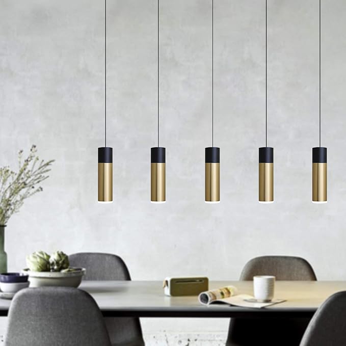 Vela 5 Mini Pendant Lighting Black-Brass - LED Hanging Light Fixture for Kitchen Island, Bar, Foyer - Cluster Pendants - Dimmable, Adjustable Wire, Lamp Bulb Included