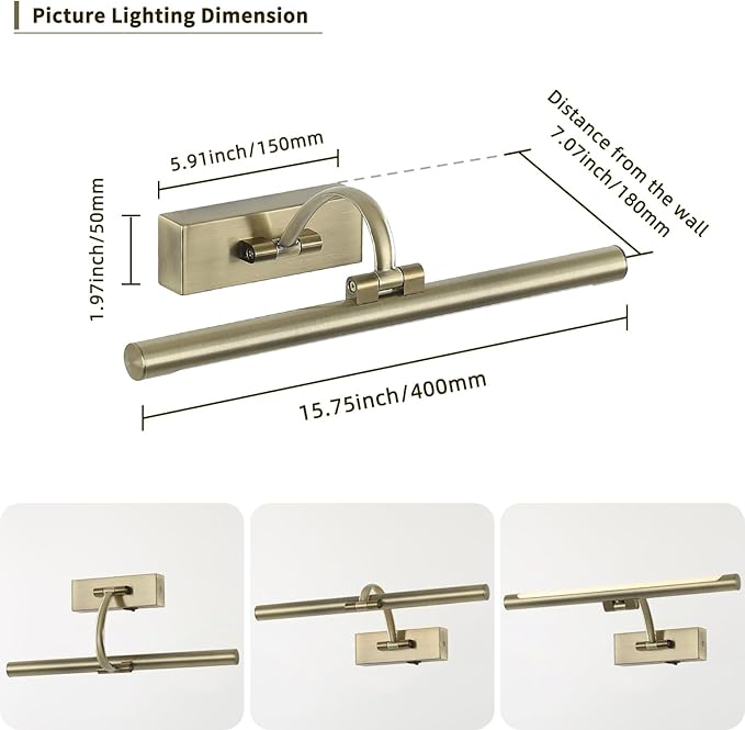 DESOOP Wireless Picture Lights Rechargeable Gallery Lighting Battery Picture Frame Light with Remote and Timer, Adjustable Art Light for Paintings, Portraits, Antique Bronze Finish 16'' Inch 3W 2700K