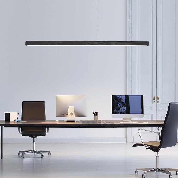 31.5" Black Linear Pendant Light Wooden Led Linear Pendant Light Fixtures Ceiling Hanging Dimmable Pendant Lights for Dining Room Kitchen Island Pool Table Lights Black Wood Finish,Kitchen Lights