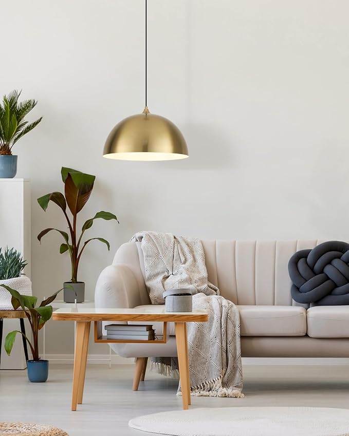 Gold Pendant Light 15.7" Large Pendant Lights Kitchen Island, Farmhouse Dome Pendant Lamp for Hallway Dining Room Bedroom Bar Cafe