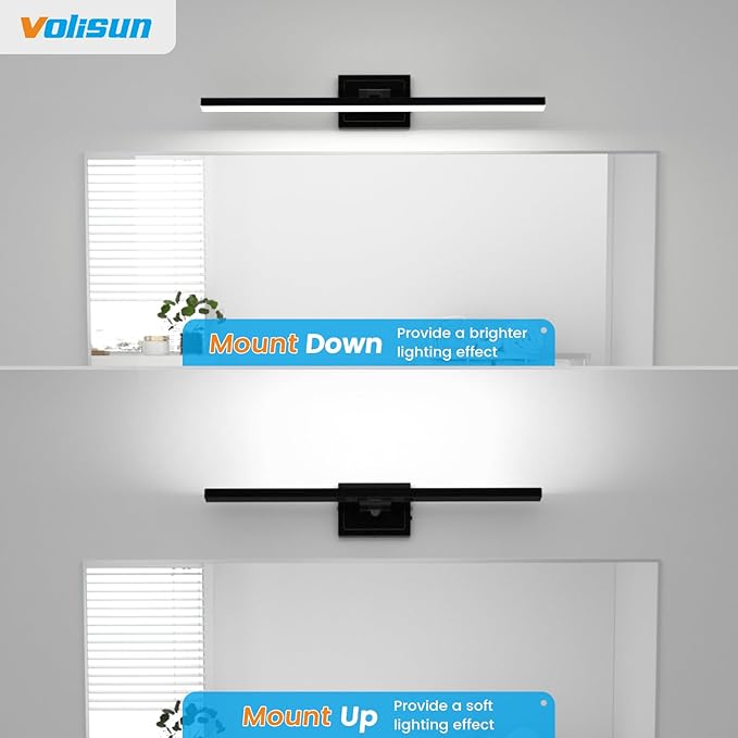 VOLISUN Modern Bathroom Vanity Light 31.5 inch, Rotatable, 18W Dimmable 5CCT Led Bathroom Light Fixture Over Mirror, Black Bar Vanity Light for Bathroom Mirror Cabinets-ETL Certificated