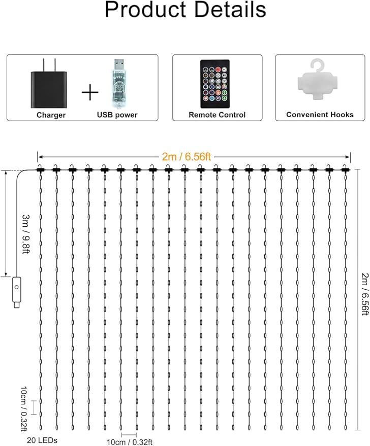 LumBelle Smart Curtain Lights 6.6x6.6Ft, 400 LED Curtain Light APP Remote Control Music Sync Dynamic DIY Lights for Memorial Day 4th of July Independence Day Backdrop Decoration