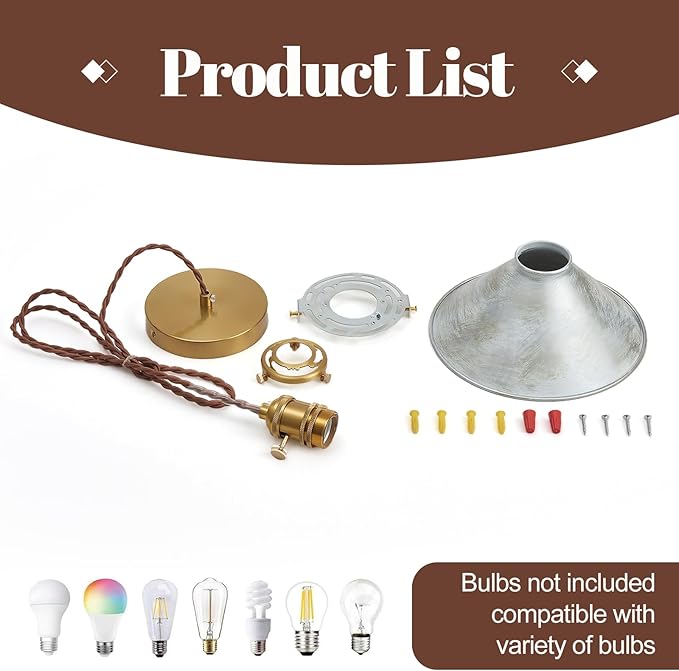 Kitchen Island Pendant Lights 8.2 Inch Industrial Silver Lampshade Farmhouse Pendant Lights Kitchen Island 6.5Ft Adjustable Hanging Kitchen Lights for Living Room and Dininig Room