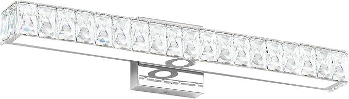 SOLFART Bathroom Light Fixture Crystal Vanity Light Fixtures, Modern LED Lights Above Mirror, 24 Inch Bath Lighting Fixture Chrome