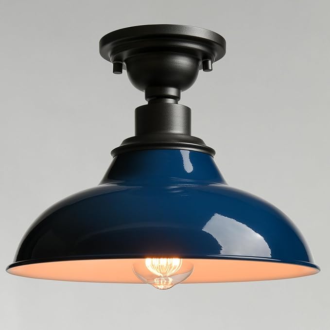 SAMTEEN 12-Inch Semi Flush Mount Ceiling Light Barn Style Light Fixture Dark Blue Farmhouse Ceiling Light Fixtures for Hallway Bedroom Staircase Living Room