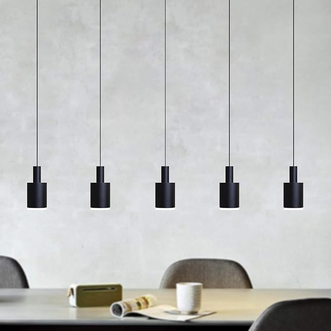 Virgo 5 Mini Pendant Lighting Black - LED Hanging Light Fixture for Kitchen Island, Bar, Foyer - Cluster Pendants - Dimmable, Adjustable Wire, Lamp Bulb Included