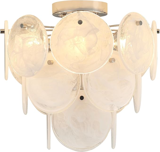Modern Flush Mount Glass Ceiling Light Chrome Finish, Hallway Lights Vintage Chandelier, 4-Light Unique Light Fixture for Bedroom Entryway Kitchen