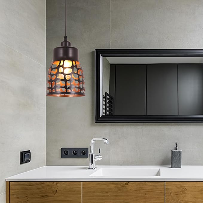 baunoisk Pendant Light Industrial Vintage Pendant Lamp Retro Farmhouse Ceiling Hanging Light Fixture Black Metal Creative Geometric Diamond Shade Pendant Lighting for Kitchen Island