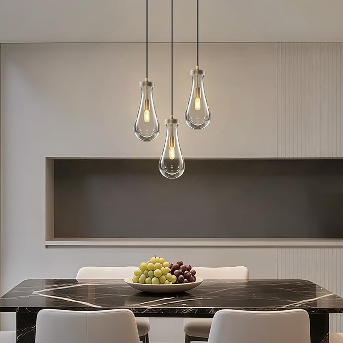 Raindrop Pendant Lights Kitchen Island: 2 Vintage Copper Teardrop Hanging Light - Crystal Pendants Light over Dining Table - Durable Raindrops Lights Fixture for Bedroom Kitchen Island Bulbs Included