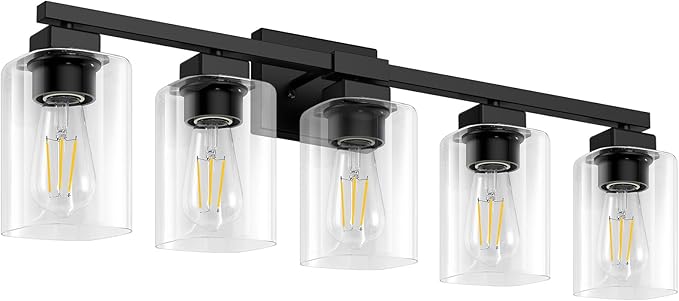 BesLowe 31" 5-Light Bathroom Light Fixture, Modern Black Bathroom Vanity Light, Bathroom Lighting Fixtures Over Mirror, Matte Black Wall Socnce Lamp, Wall Lights for Living Room Bedroom Hallway